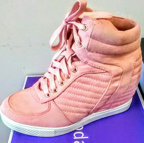 TOP Moda Shoes - Pink Suedish Wedge Heel Sneaker